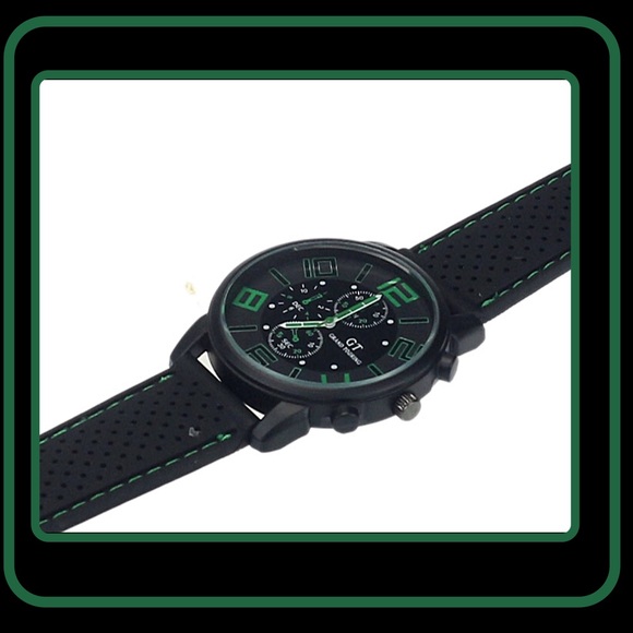 Silicone Band w/Green Trim Men’s Watch NWT - Picture 2 of 5